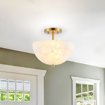 Celine 11.88" 2-Light Modern Contemporary Alabaster/Iron Inverted Dome LED Semi Flush Mount - JONATHAN Y